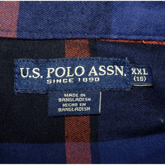 U.S. Polo Assn. Boys Blue Plaid Button Front Long Sleeve Shirt Size XXL (18) - Picture 6 of 8